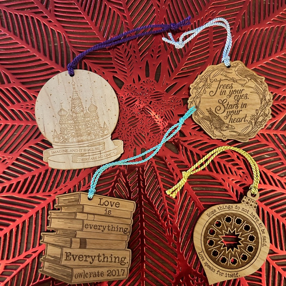 Owl Crate Holiday Wooden Ornaments Set - Natural Wood